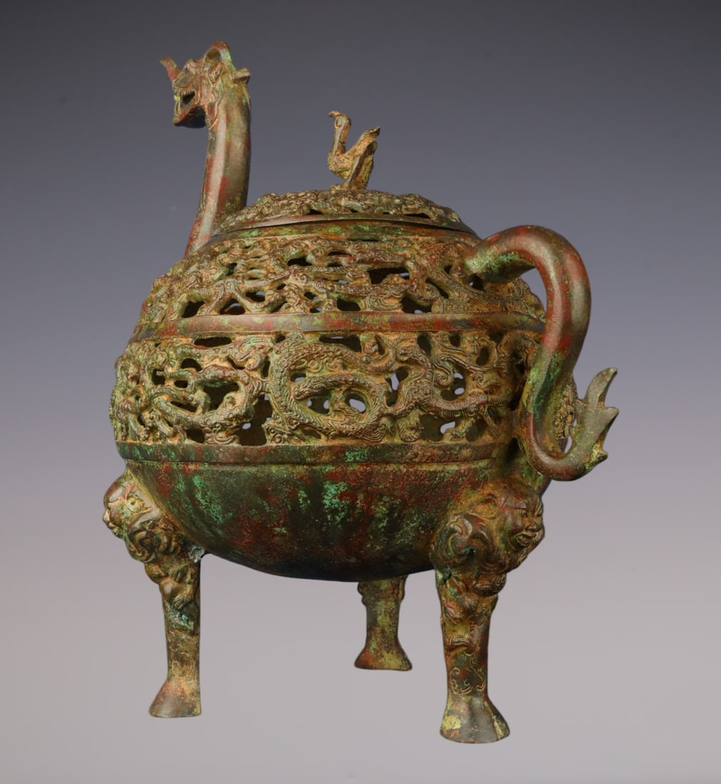 An Exquisite Bronze Auspicious Beast Pattern Tripod Censer - 7