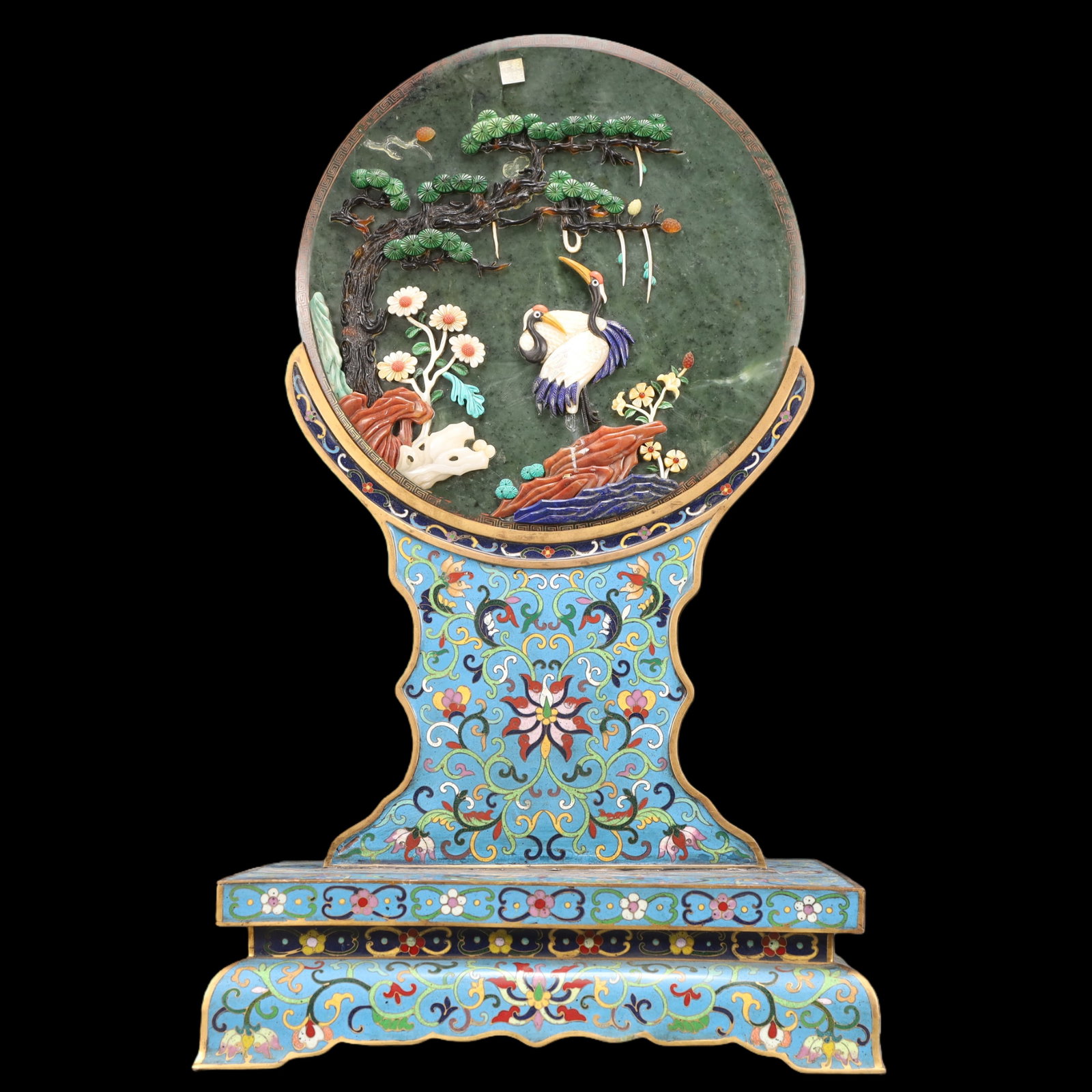 A Exquisite Cloisonne Lotus Pattern Pine and Crane Pattern Landscape Pattern Screen: A Exquisite Cloisonne Lotus Pattern Pine and Crane Pattern Landscape Pattern Screen Qing Dynasty, China Size:33cmx23cmx55cm Weight:7200g (The Dimensions Of All Batches Are Manually Measured.If You