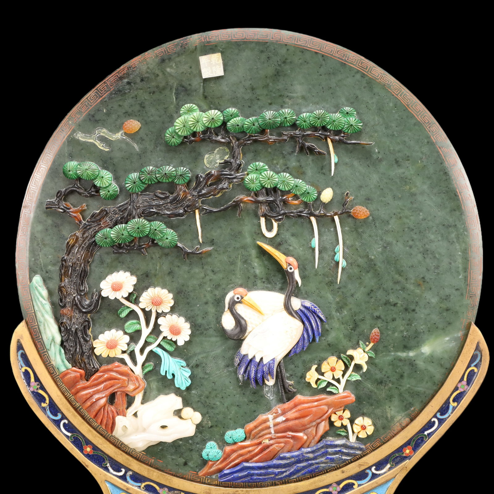 A Exquisite Cloisonne Lotus Pattern Pine and Crane Pattern Landscape Pattern Screen - 2