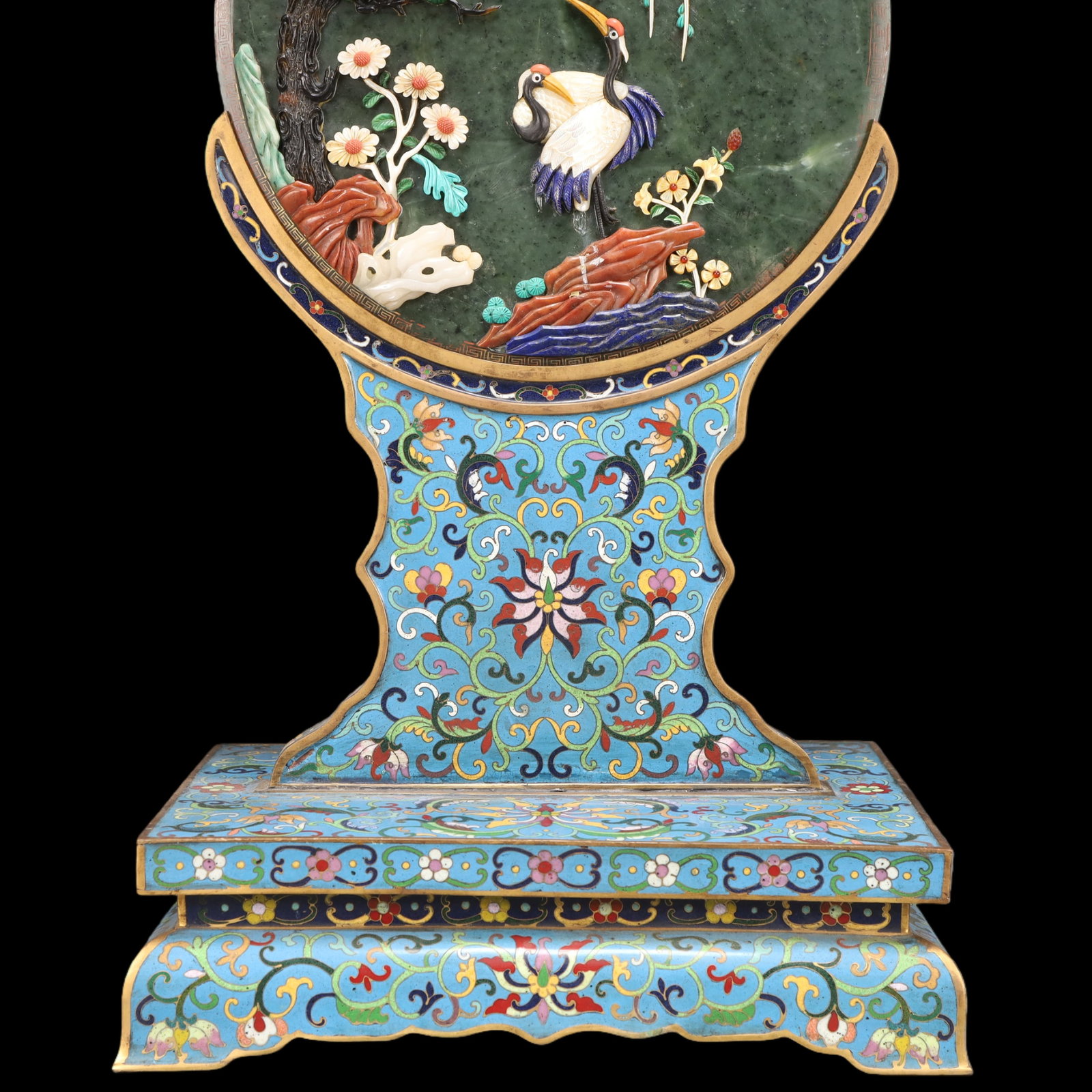 A Exquisite Cloisonne Lotus Pattern Pine and Crane Pattern Landscape Pattern Screen - 3