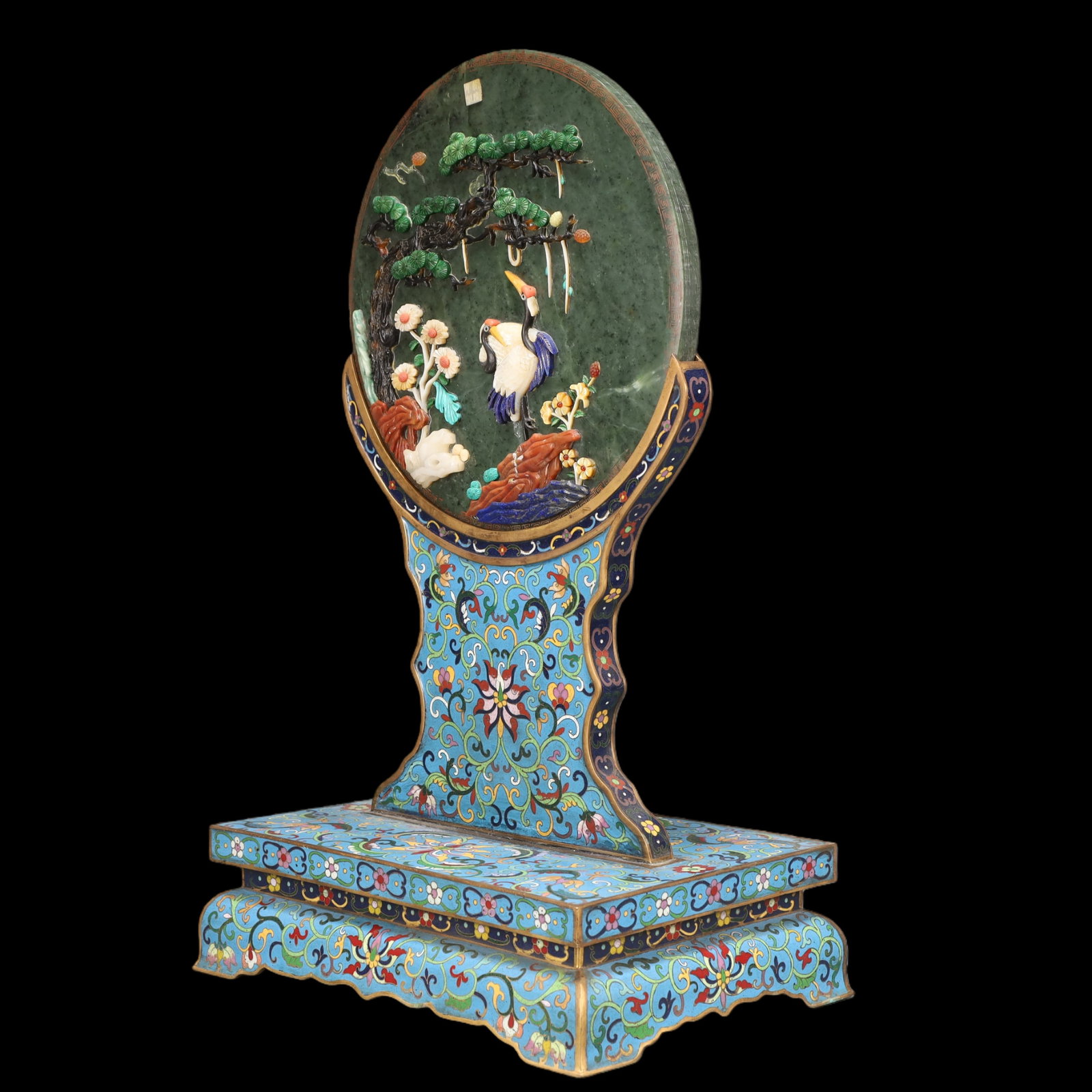 A Exquisite Cloisonne Lotus Pattern Pine and Crane Pattern Landscape Pattern Screen - 4