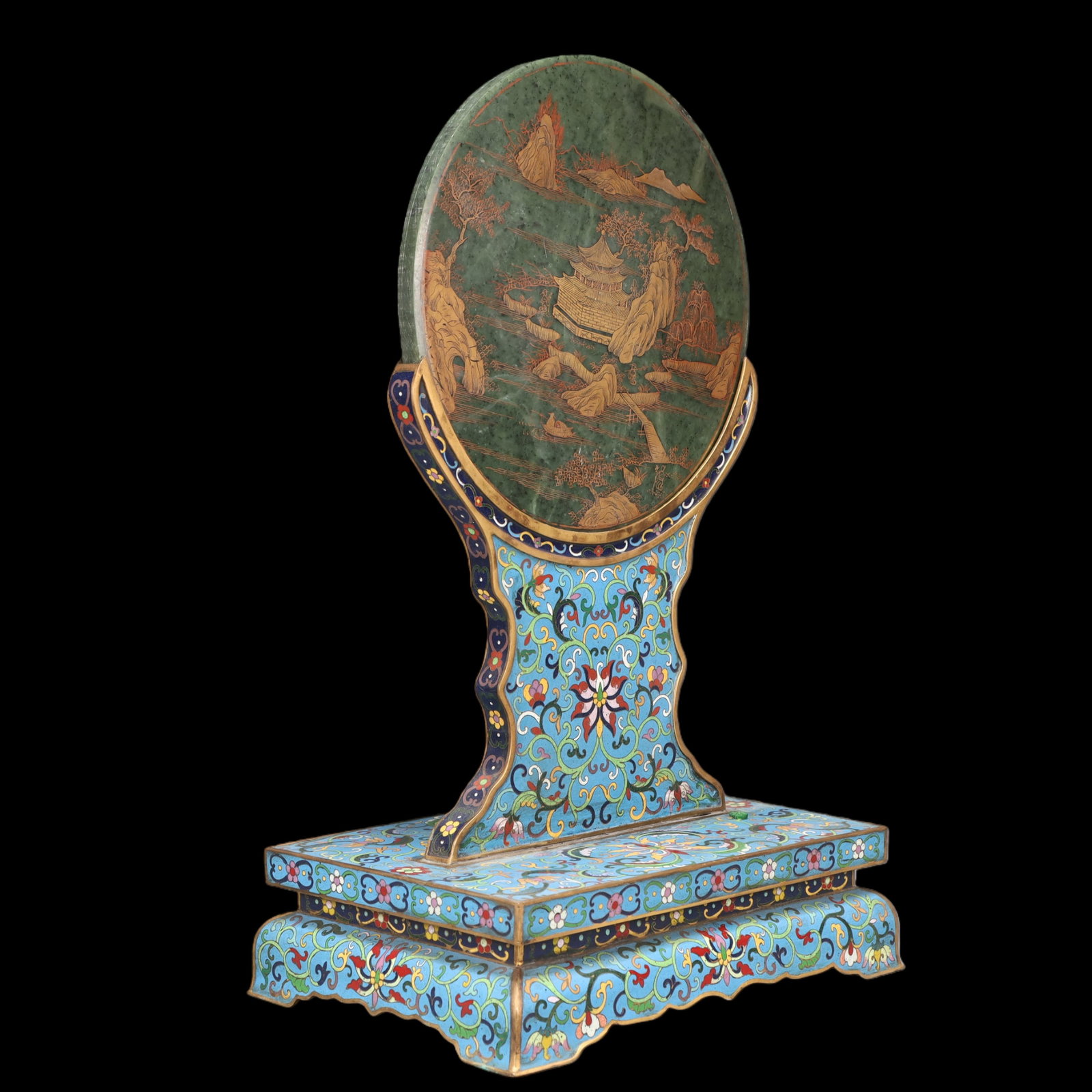 A Exquisite Cloisonne Lotus Pattern Pine and Crane Pattern Landscape Pattern Screen - 5