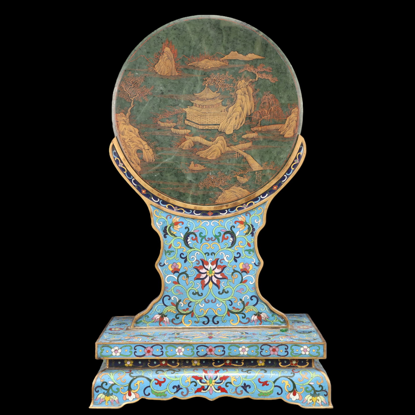 A Exquisite Cloisonne Lotus Pattern Pine and Crane Pattern Landscape Pattern Screen - 6