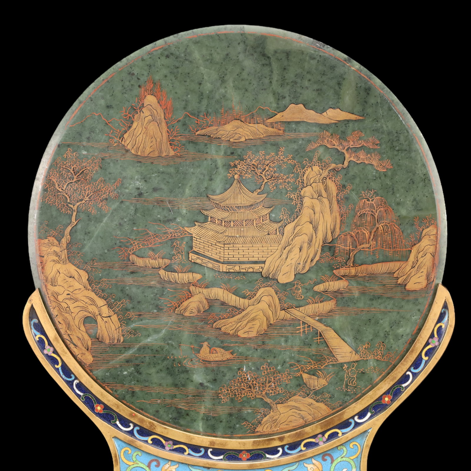 A Exquisite Cloisonne Lotus Pattern Pine and Crane Pattern Landscape Pattern Screen - 7