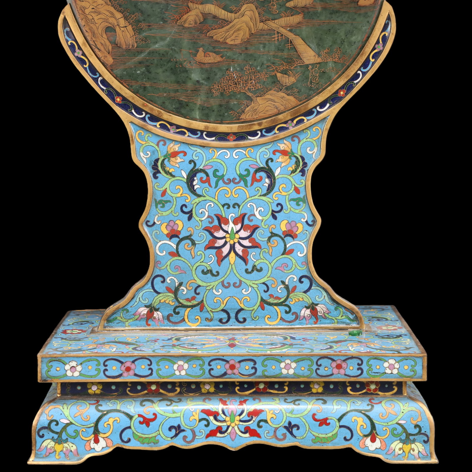 A Exquisite Cloisonne Lotus Pattern Pine and Crane Pattern Landscape Pattern Screen - 8