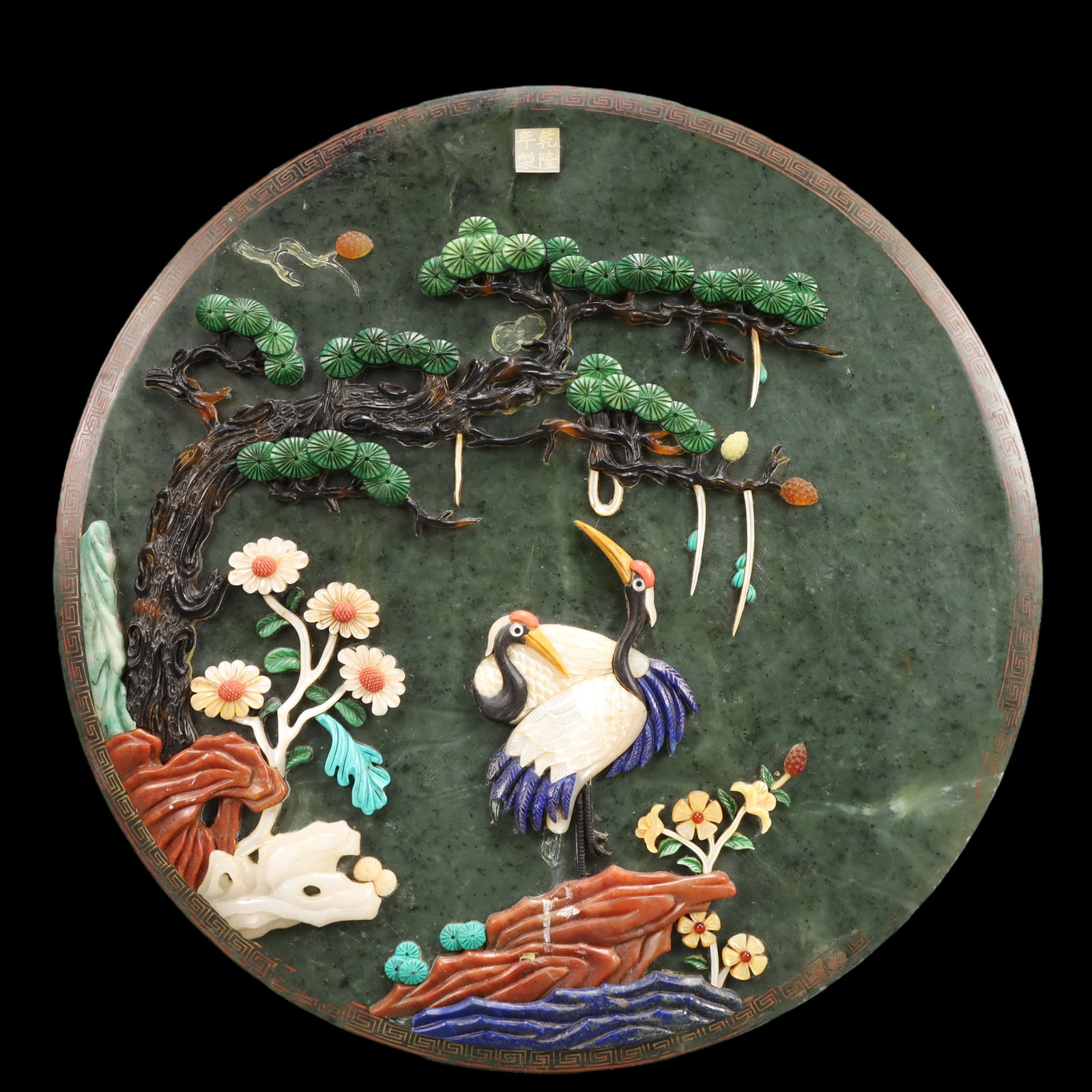 A Exquisite Cloisonne Lotus Pattern Pine and Crane Pattern Landscape Pattern Screen - 9