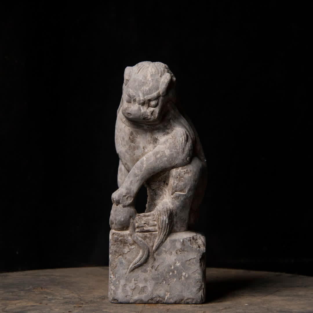 A Qing Dynasty bluestone stone carved beast - 3