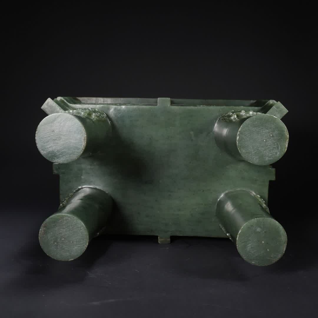 A Qing Dynasty Hetian jasper gluttonous pattern large square tripod - 9