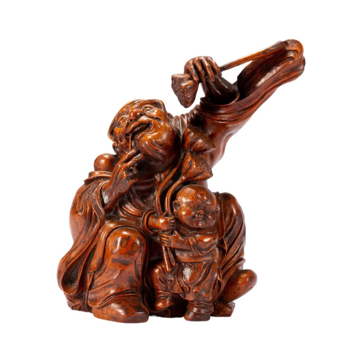 A Qing Dynasty bamboo carving figure and two immortals (1 of 9)