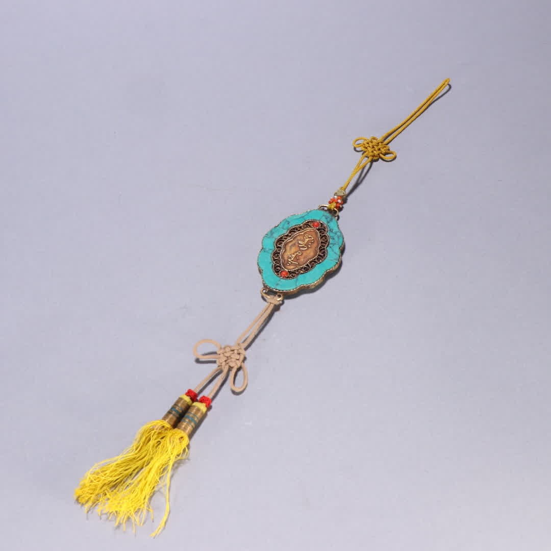 A Qing Dynasty copper-gilt inlaid turquoise fasting plaque: Qing Dynasty copper gilt inlaid turquoise fasting plaque SIZE: W:6.7x4.5cm W:36.2g (The Dimensions Of All Batches Are Manually Measured.If You Need More Detailed Information, Please Contact Our Custom