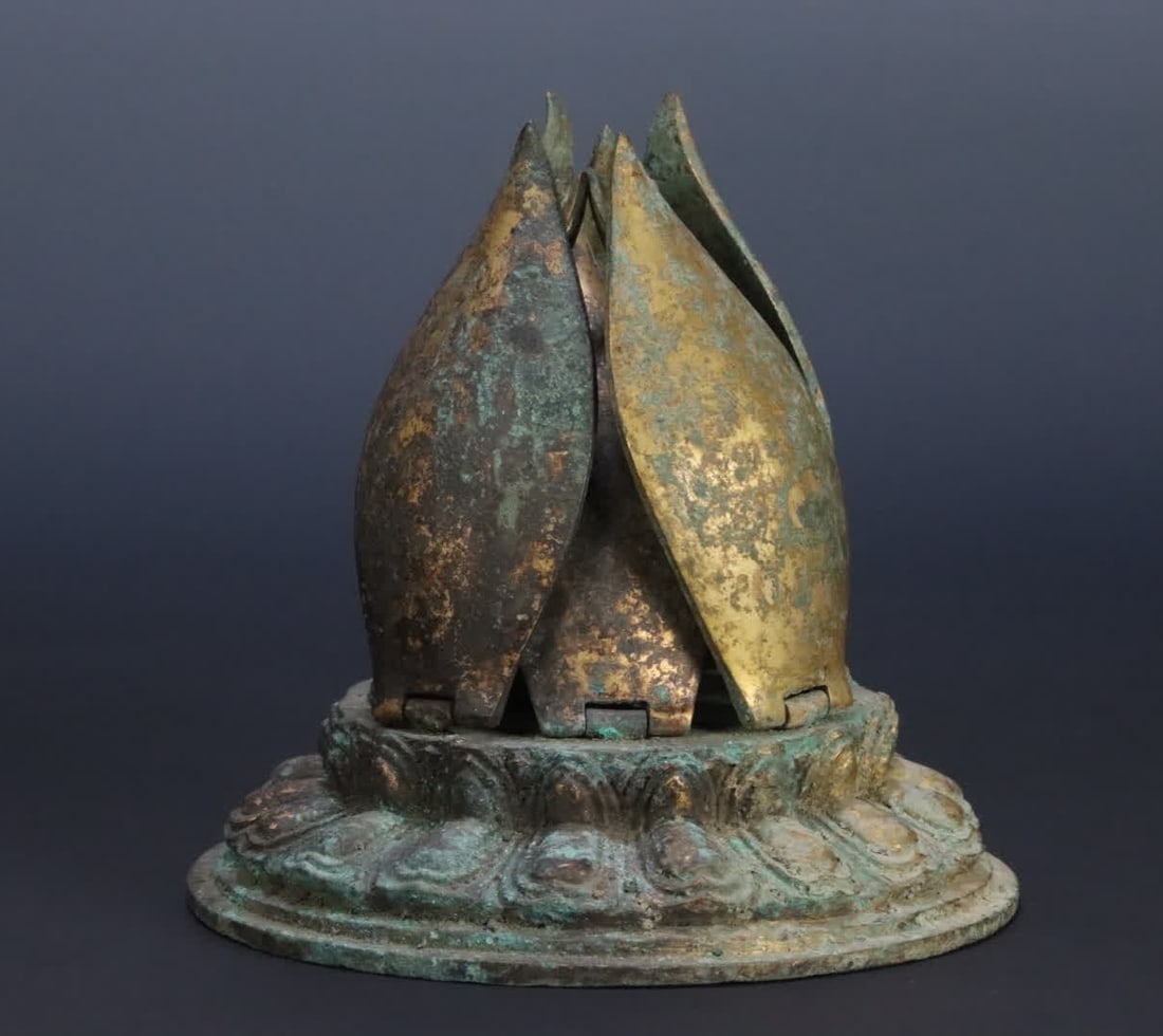 A piece of Liao gold copper gilt and Tian jade Maitreya Buddha lotus (1 of 12)