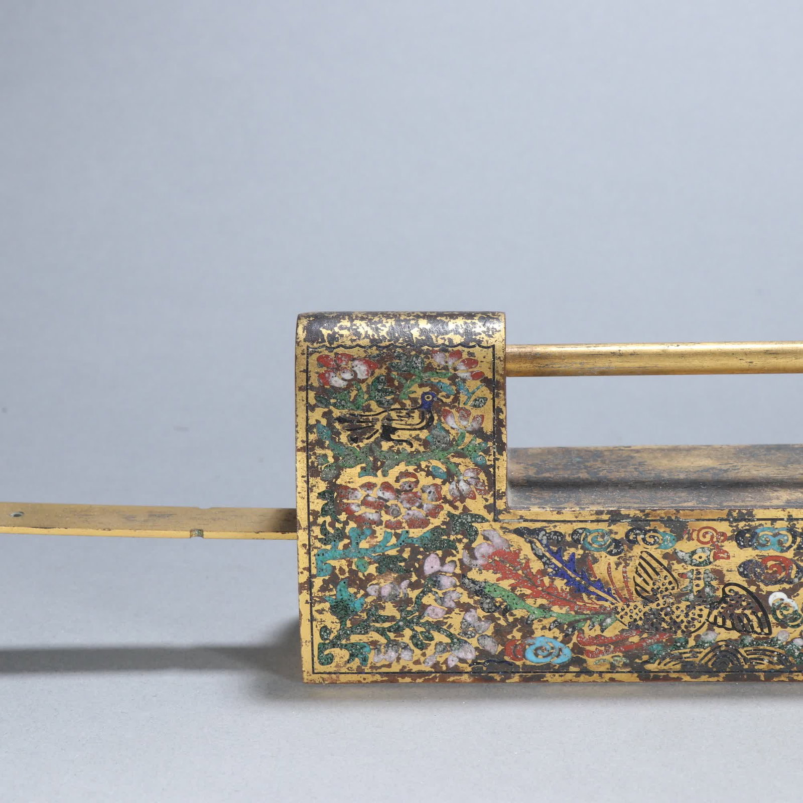 A Qing Dynasty copper gilt painting enamel double happiness pattern rectangular lock - 2