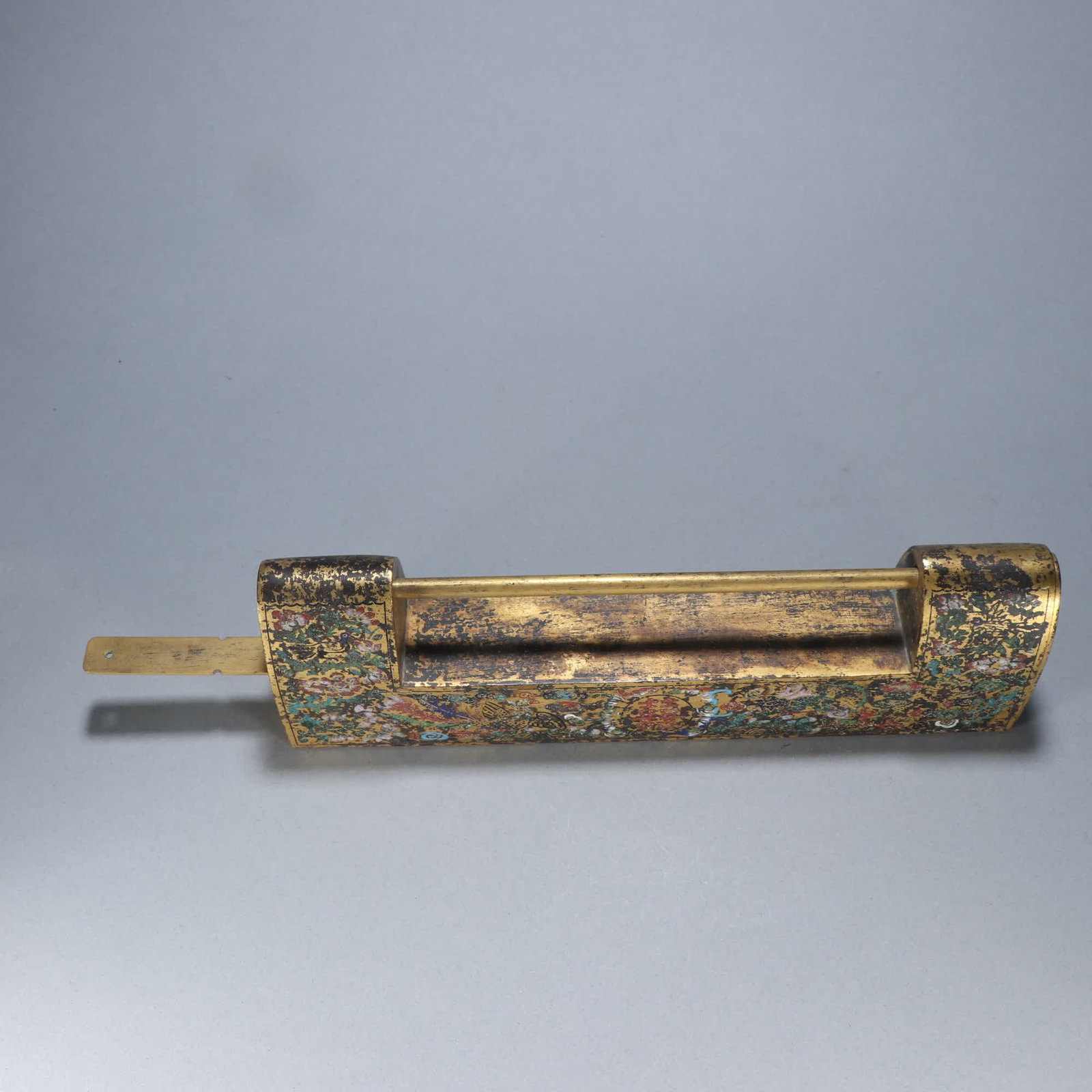 A Qing Dynasty copper gilt painting enamel double happiness pattern rectangular lock - 7