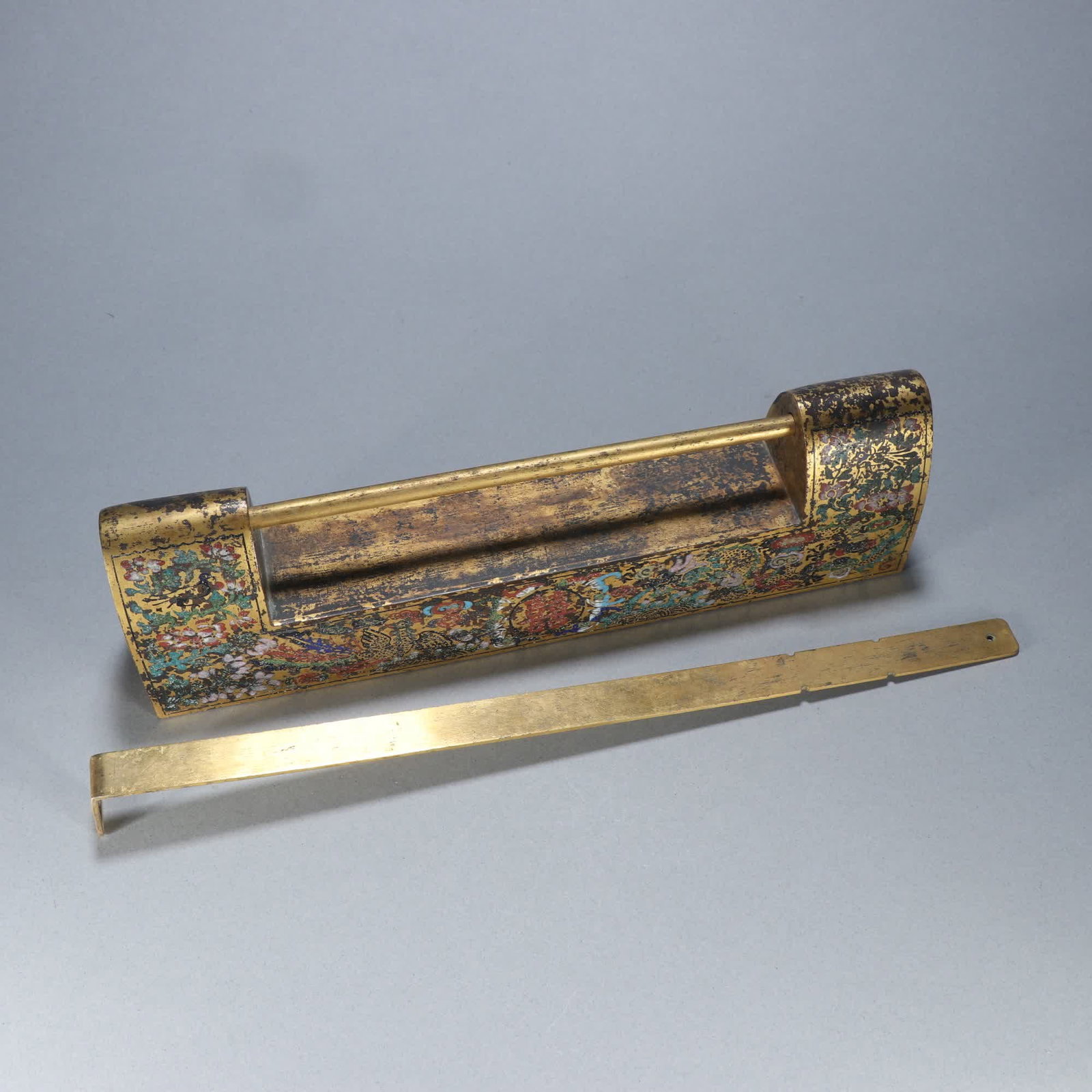 A Qing Dynasty copper gilt painting enamel double happiness pattern rectangular lock - 8