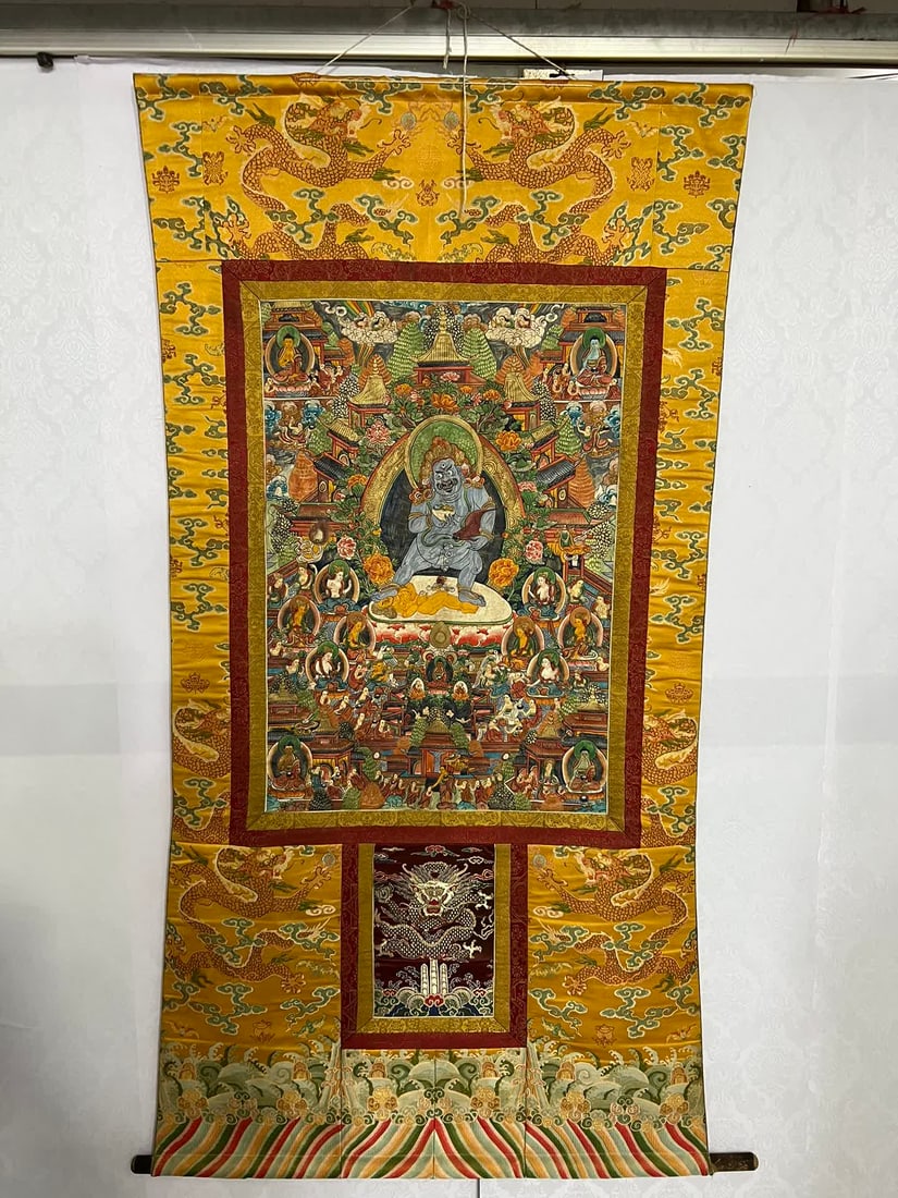 A Ming Dynasty Vajra Hand Protector Buddha statue leather thangka (1 of 9)