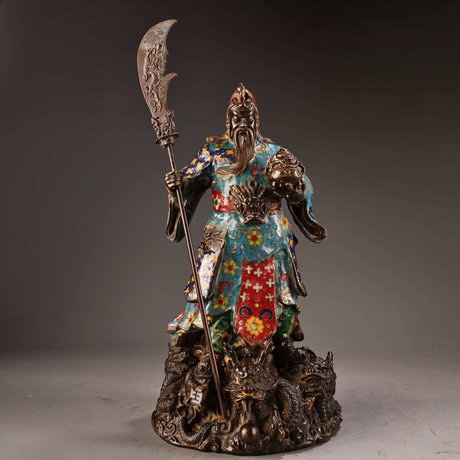 A Ming Dynasty engraved cloisonné cloisonné enamel station Guan Gong statue (1 of 10)