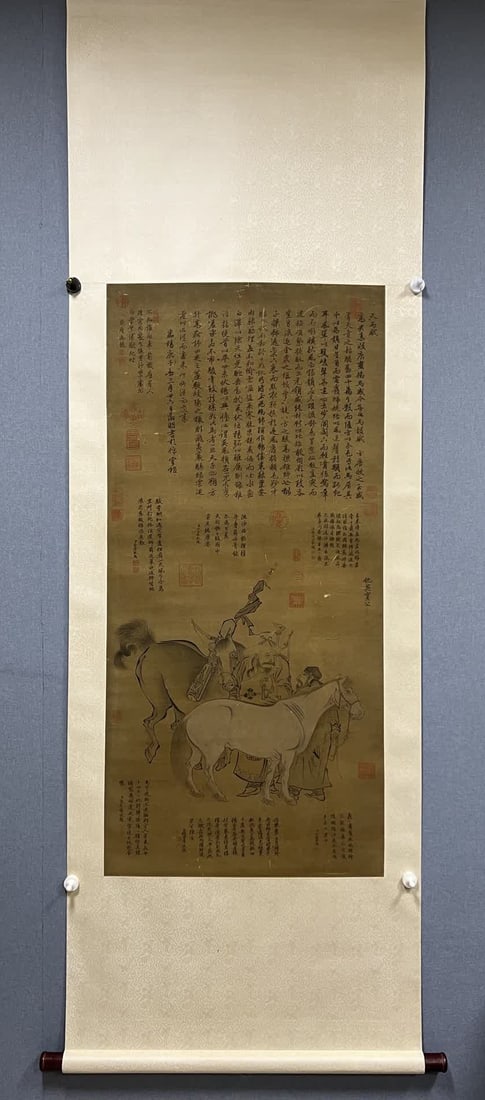 A picture of Qiu Ying's "Horse": Qiu Ying's "Horse" picture SIZE: Painting core57x122cm (The Dimensions Of All Batches Are Manually Measured.If You Need More Detailed Information, Please Contact Our Customer Service Before Bidding.)