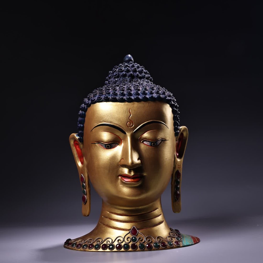 A Qing Dynasty Tibetan copper Tibetan craft inlaid with gemstones painted with gold painting Tibetan (1 of 8)