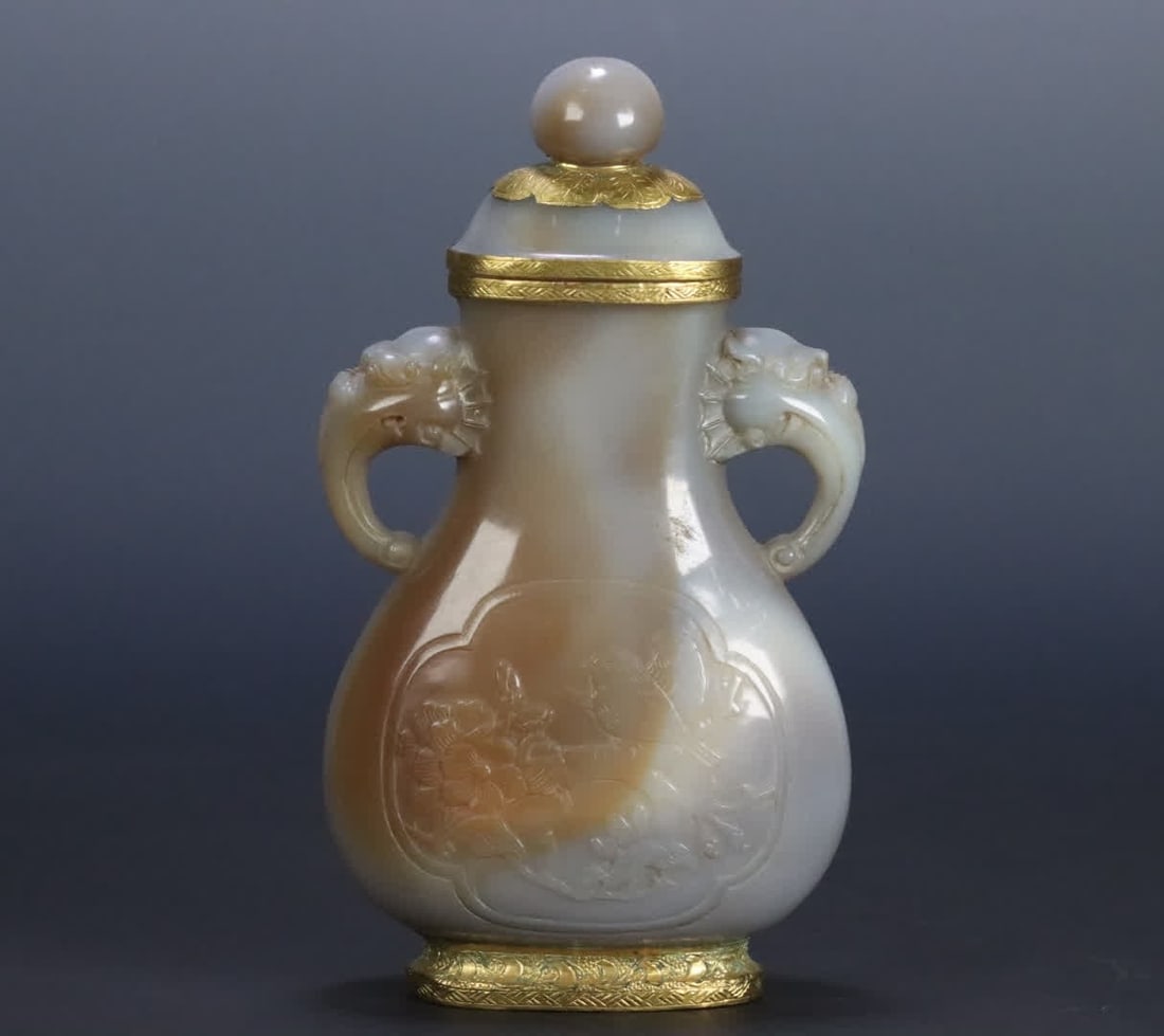 A Liaojin agate is happy to be an amphora: Liao Jin agate is happy to be an amphora at the tip of the eyebrows SIZE: 17.9x10.5x5.1cm W:437.7g (The Dimensions Of All Batches Are Manually Measured.If You Need More Detailed Information, Please
