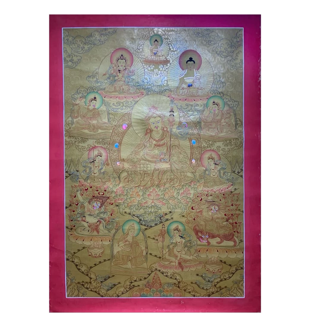 A gold card of the Qing Dynasty Tibetan Lotus Master: Qing Dynasty Tibetan Lotus Master Gold Card SIZE: 80x60cm (The Dimensions Of All Batches Are Manually Measured.If You Need More Detailed Information, Please Contact Our Customer Service Before Bidding