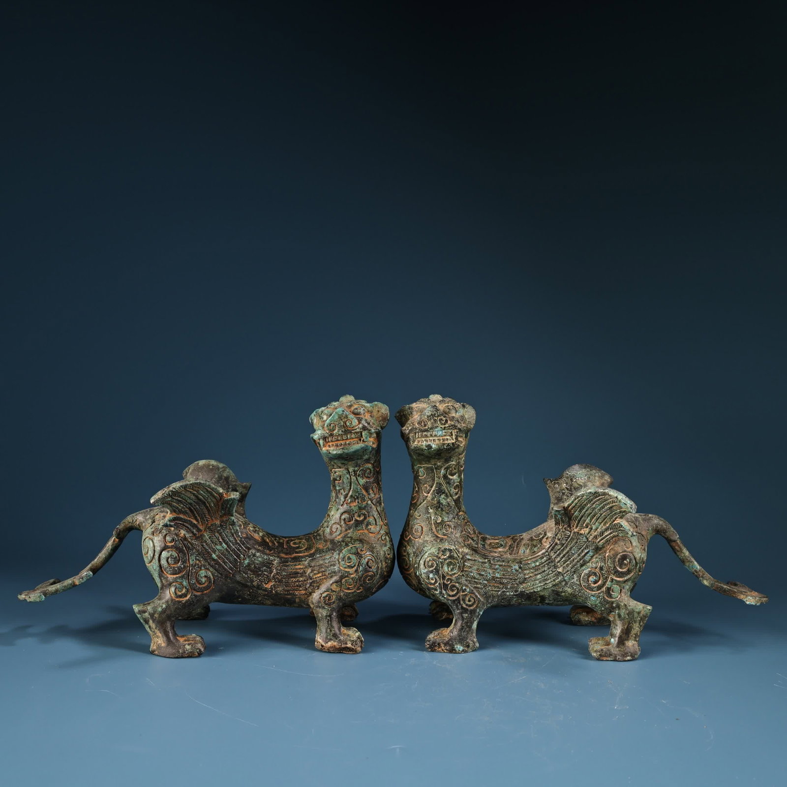 A pair of Han Dynasty bronze flying beasts (1 of 10)