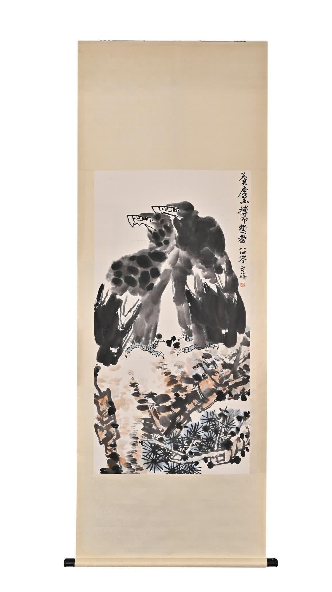 A pair of Li Kuchan's two heroes: Li Kuchan's double hero meeting SIZE: 136x68cm (The Dimensions Of All Batches Are Manually Measured.If You Need More Detailed Information, Please Contact Our Customer Service Before Bidding.)