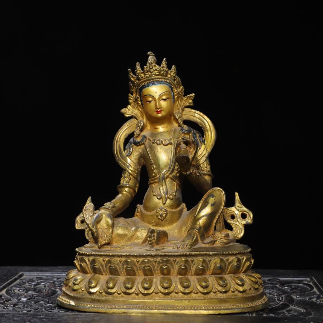 A Qing Dynasty copper gilt painting Satan Vajra statue: Qing Dynasty copper gilt painting Satan Vajra statue SIZE: H:24cm W:20cm T:14cm W:1.9kg (The Dimensions Of All Batches Are Manually Measured.If You Need More Detailed Information, Please Contact Our