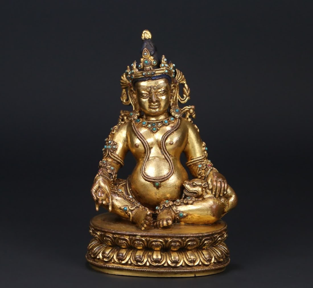 A statue of the God of Wealth in Qing Dynasty Tibetan Buddhism in copper gilt gold (1 of 9)