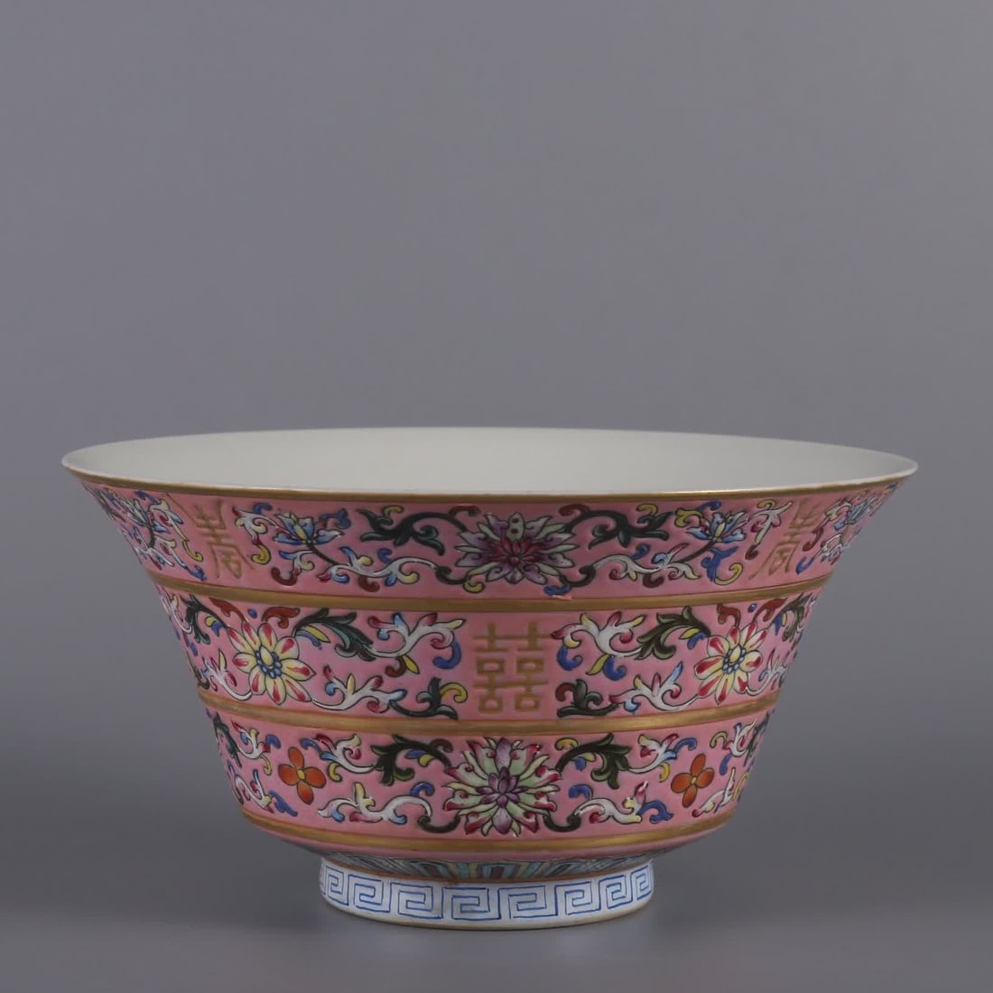A Qing Dynasty Xianfeng year made rouge powder pastel gold painted Kui dragon wearing flower golden (1 of 9)