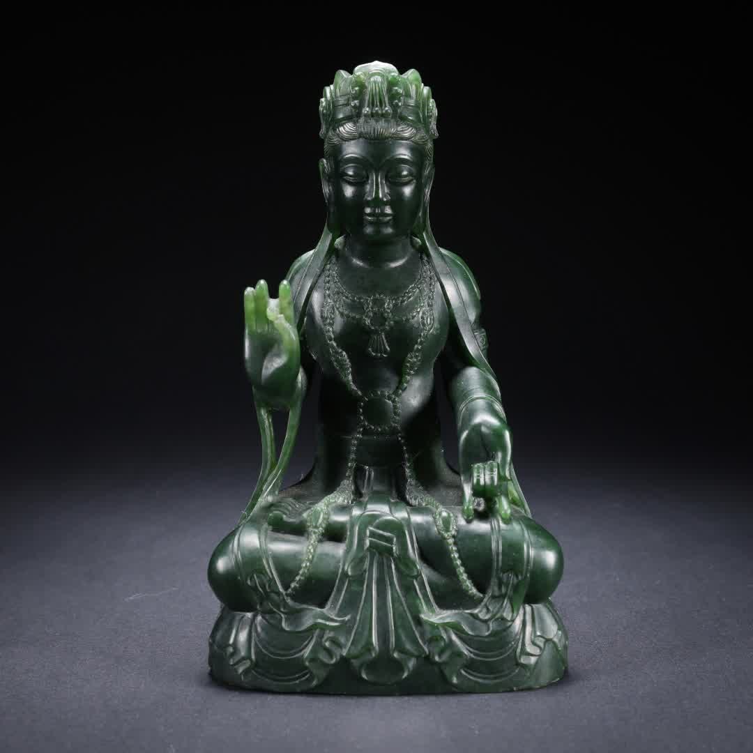 A Qing Dynasty Hetian jasper seated Buddha (1 of 9)