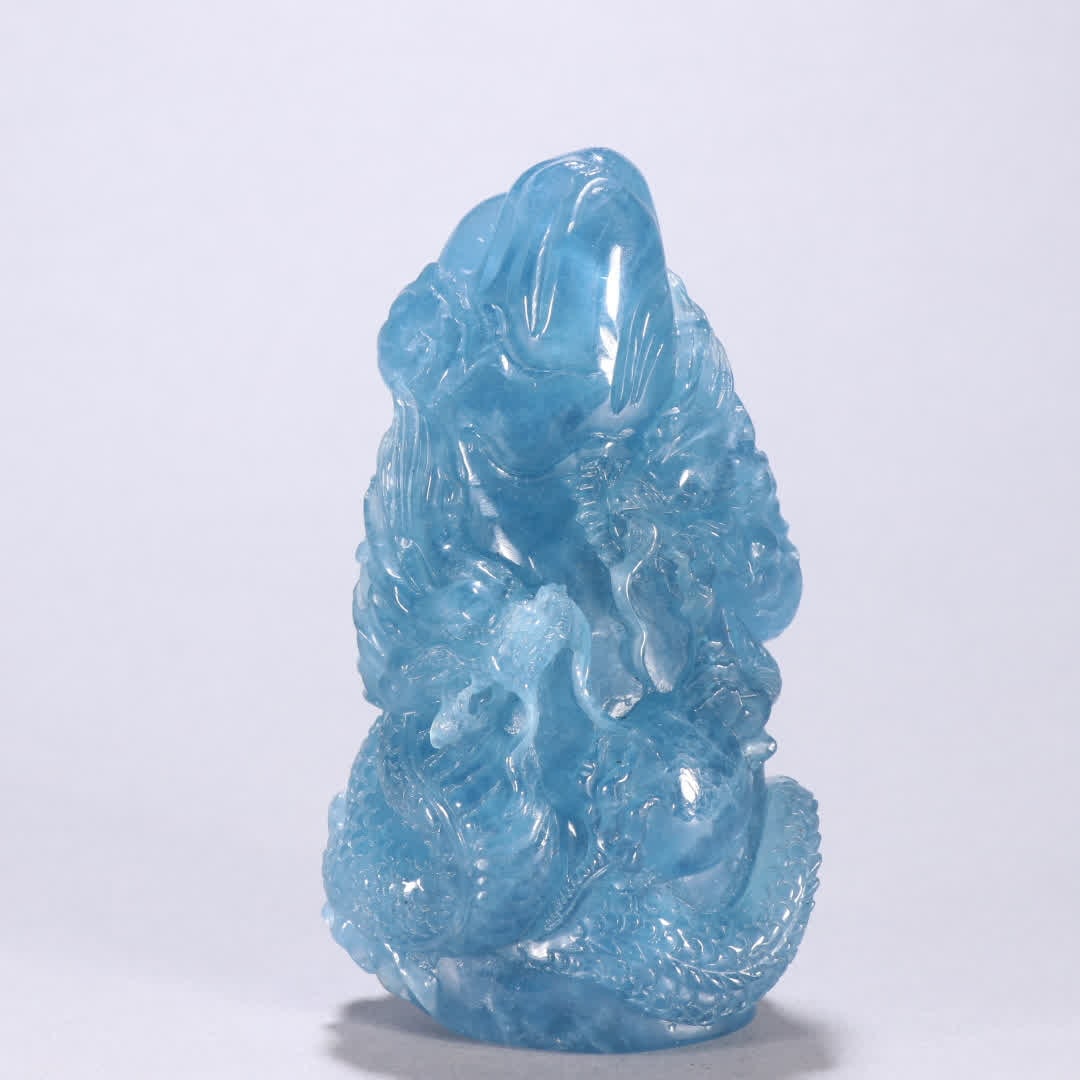A Qing Dynasty aquamarine double dragon bead ornament: Qing Dynasty aquamarine double dragon bead ornament SIZE: H:11.7cm W:6.6cm W:457.5g (The Dimensions Of All Batches Are Manually Measured.If You Need More Detailed Information, Please Contact Our Custo