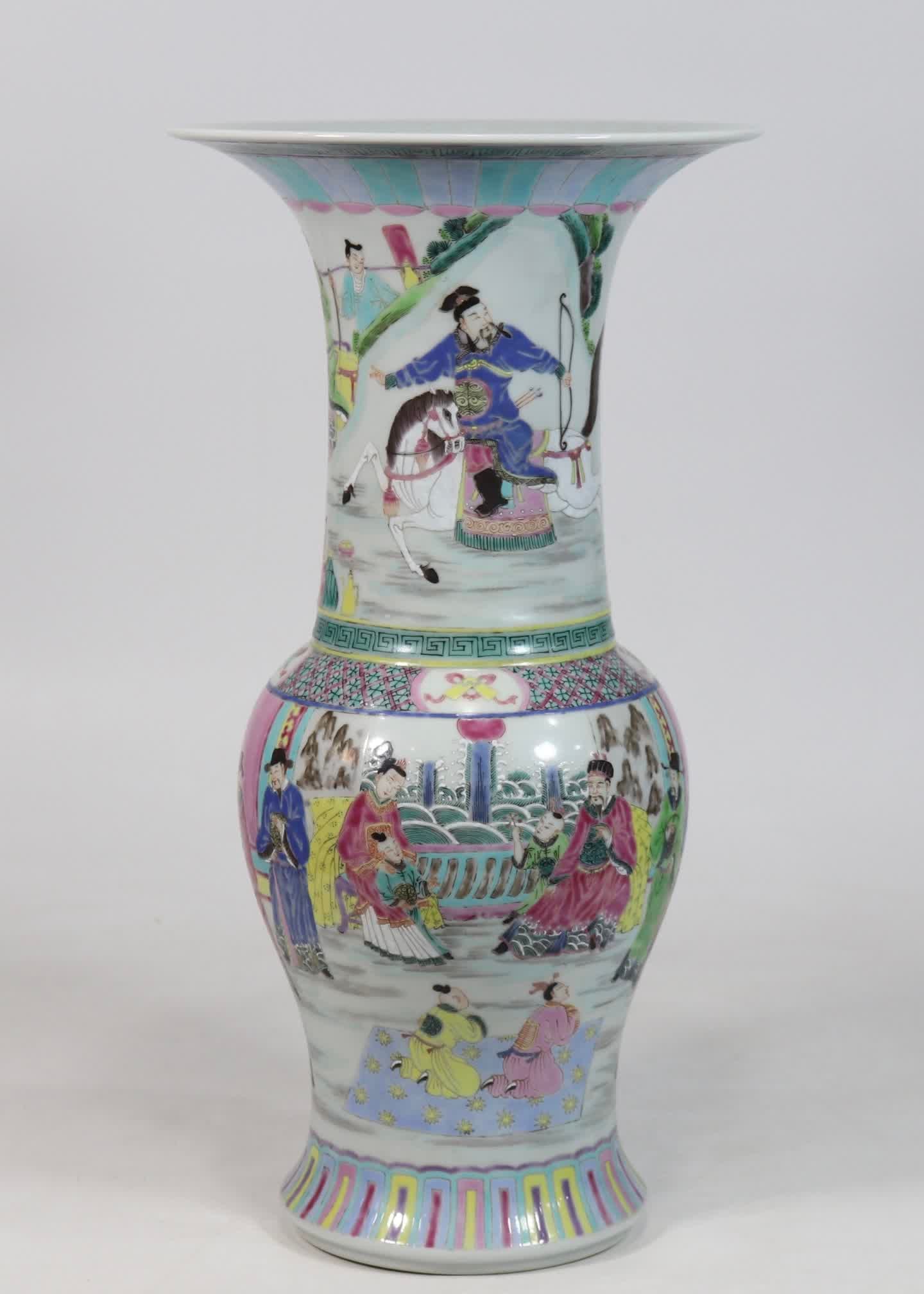 A flower cup of Yongzheng pastel character story in the Qing Dynasty: Qing Dynasty Yongzheng pastel character story flower cup SIZE: H:44.5cm D:23cm (The Dimensions Of All Batches Are Manually Measured.If You Need More Detailed Information, Please Contact Our Customer S