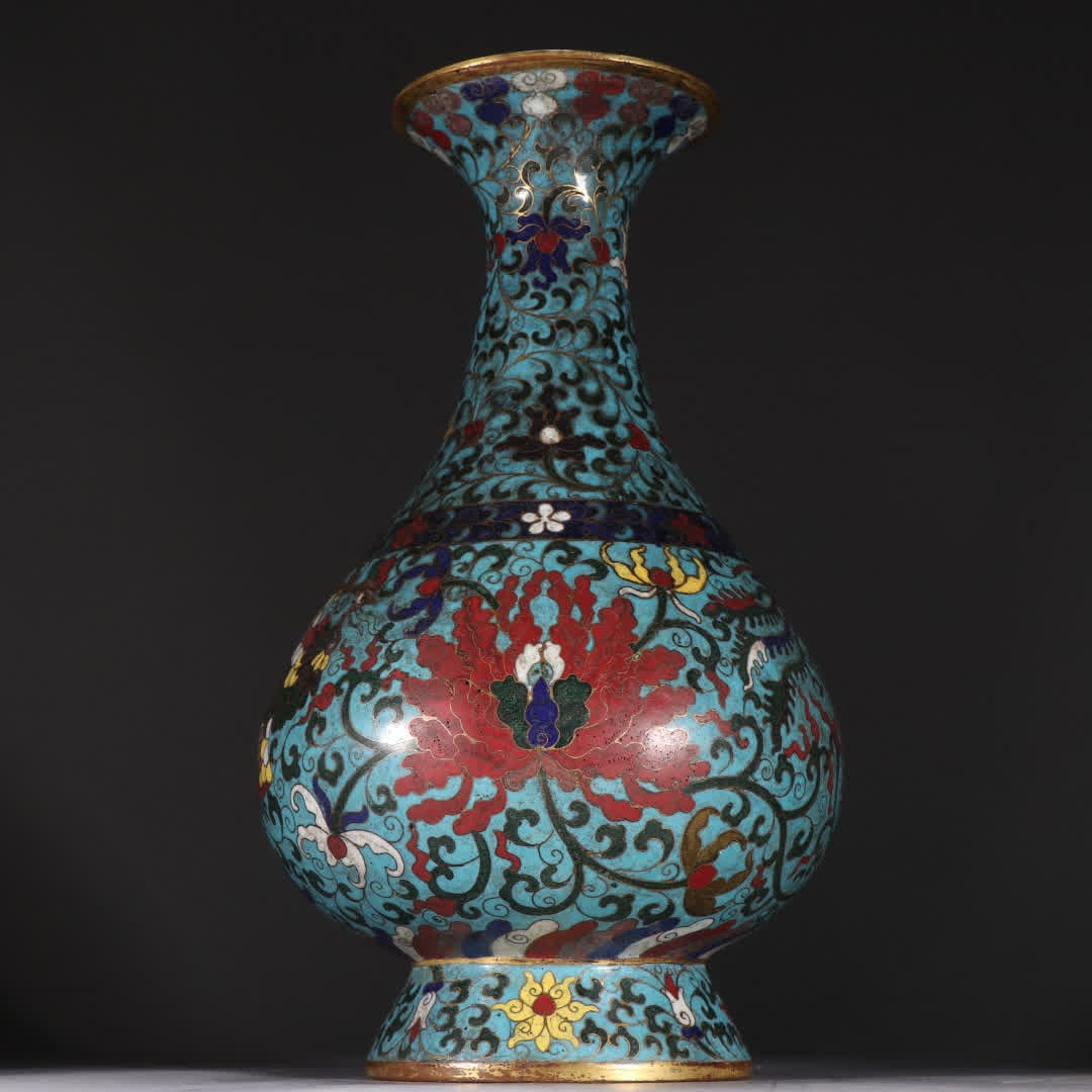 A Ming Dynasty copper gilt cloisonné double phoenix pattern bottle - 4