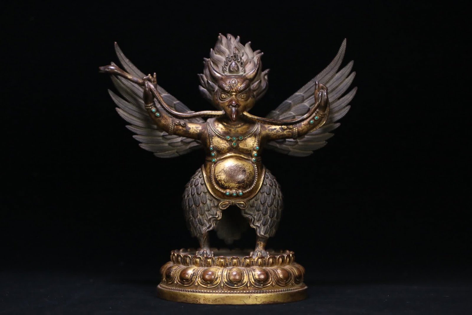 An 18th-century Tibetan Buddhist bronze gilt statue of the protector of the Dharma (1 of 9)