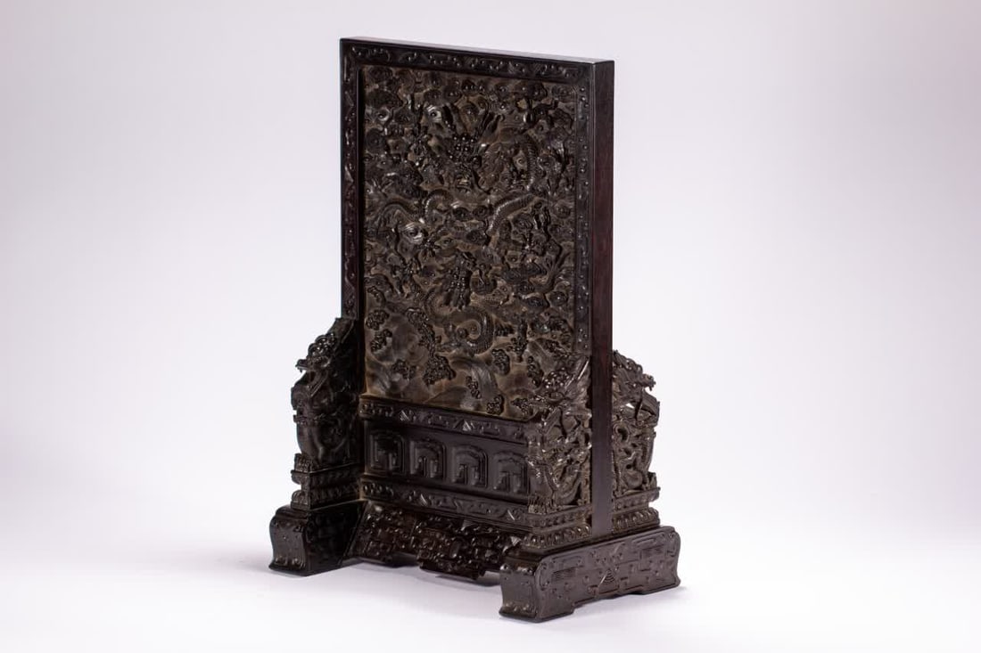 A Qing Dynasty rosewood dragon pattern interstitial screen - 4