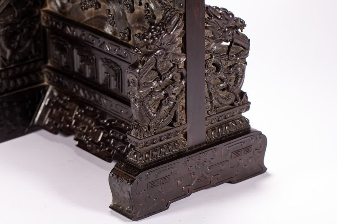 A Qing Dynasty rosewood dragon pattern interstitial screen - 5