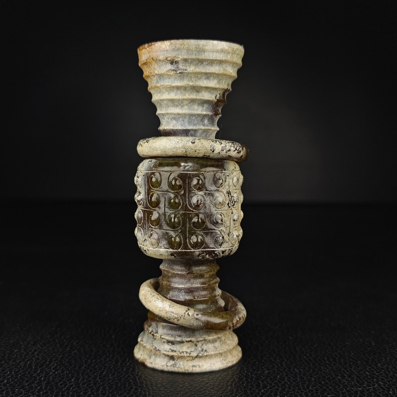 A Han Dynasty Hetian jade flower cup: Han Dynasty Hetian jade flower cup SIZE: D:4cm H:10.5cm W:187g (The Dimensions Of All Batches Are Manually Measured.If You Need More Detailed Information, Please Contact Our Customer Service Before Bi