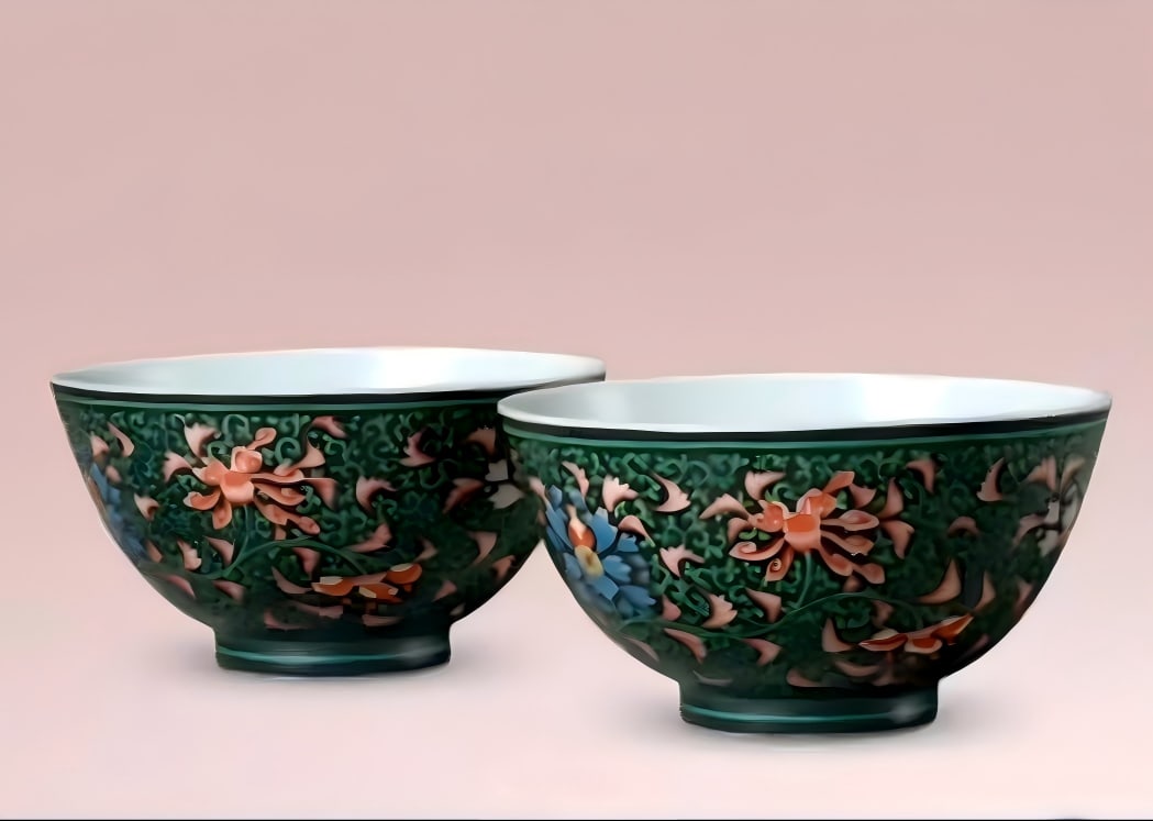 A Qing Dynasty Yongzheng ink pastel floral pattern teacup: Qing Dynasty Yongzheng ink pastel floral pattern teacup SIZE: H:5.2cm W:9cm (The Dimensions Of All Batches Are Manually Measured.If You Need More Detailed Information, Please Contact Our Customer