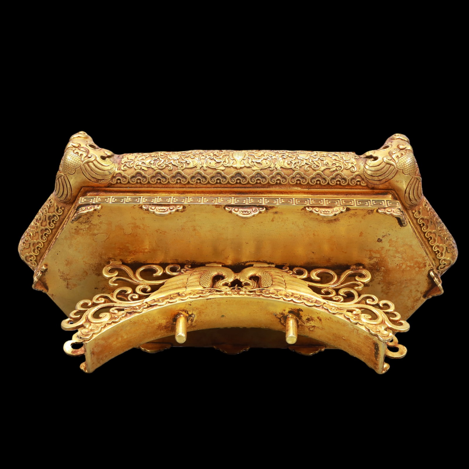 A Exquisite Gilt Bronze Landscape and Figure Pattern Lotus Pattern Screen - 10