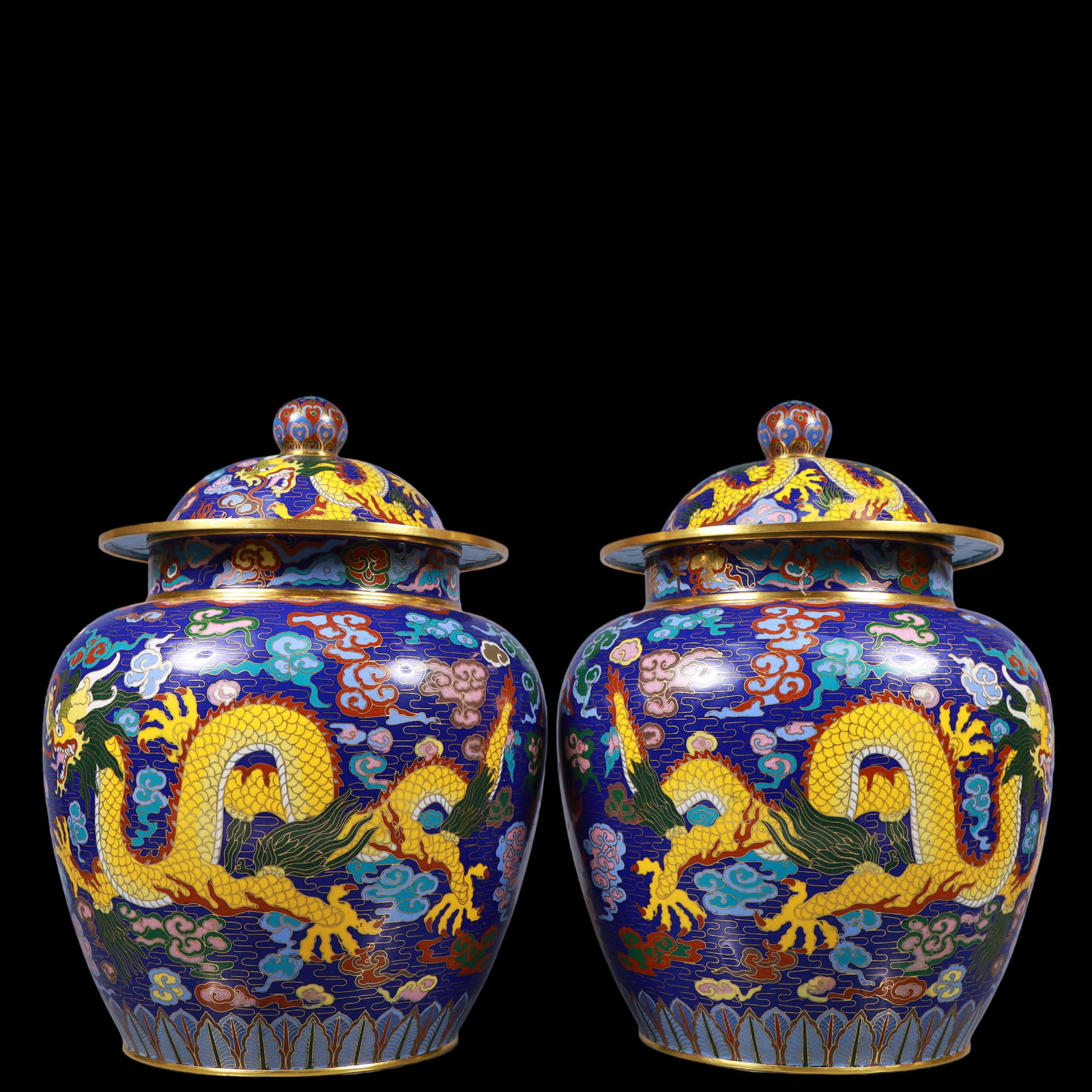 A Pair of Exquisite Cloisonne Auspicious Cloud Pattern Dragon Pattern Jar - 3