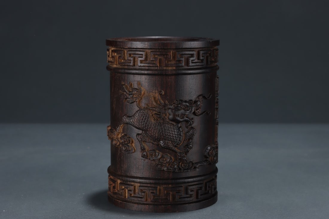 An Exquisite Eaglewood Auspicious Beast Pattern Brush Pot - 4