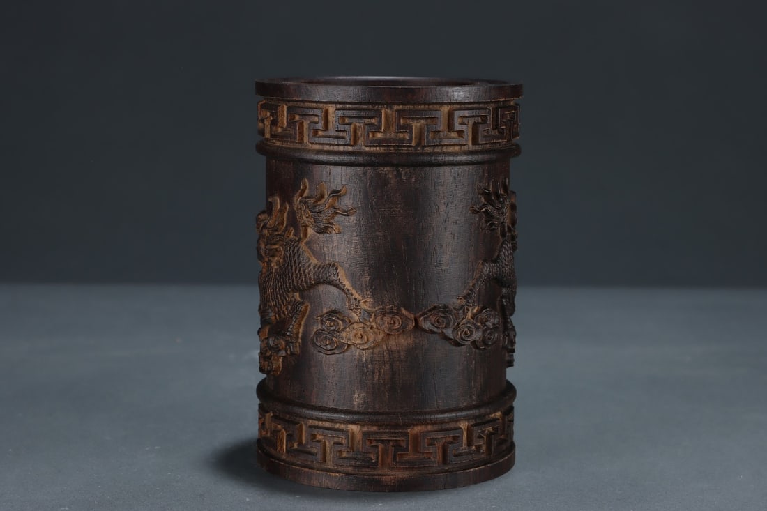 An Exquisite Eaglewood Auspicious Beast Pattern Brush Pot - 5