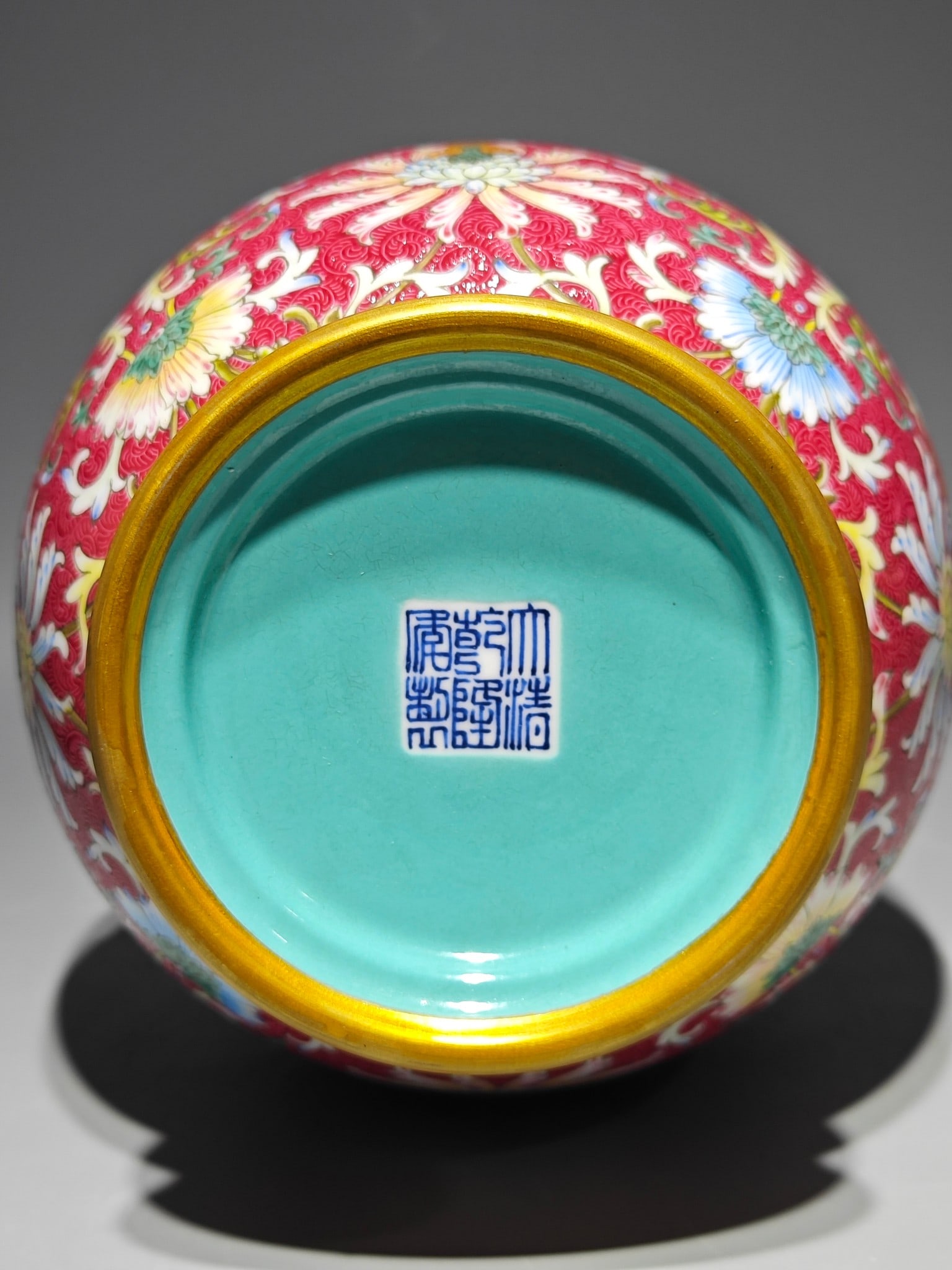 An Exquisite Enamel Ruby Red-Glazed Painted Gold Lotus Pattern Double-Ears Vase - 9