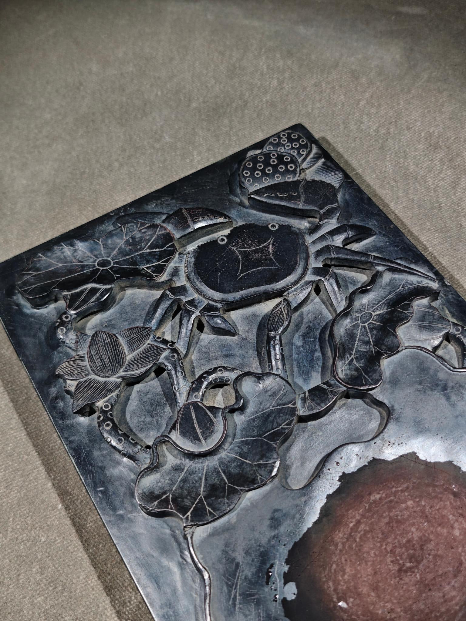 An Exquisite Crab Pattern with poem Inkstone - 5