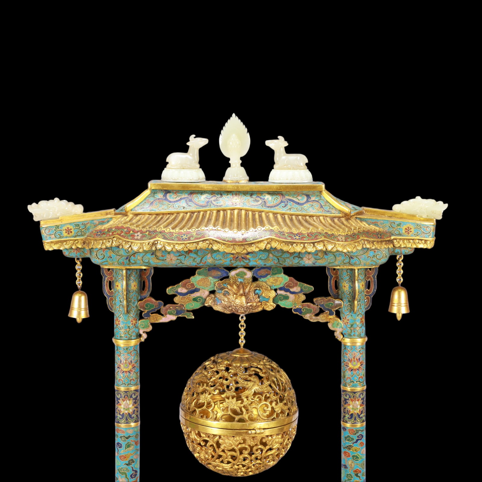 A Exquisite Cloisonne Inlaid White Jade Lotus Pattern Bats and Peach Pattern Ornament - 2