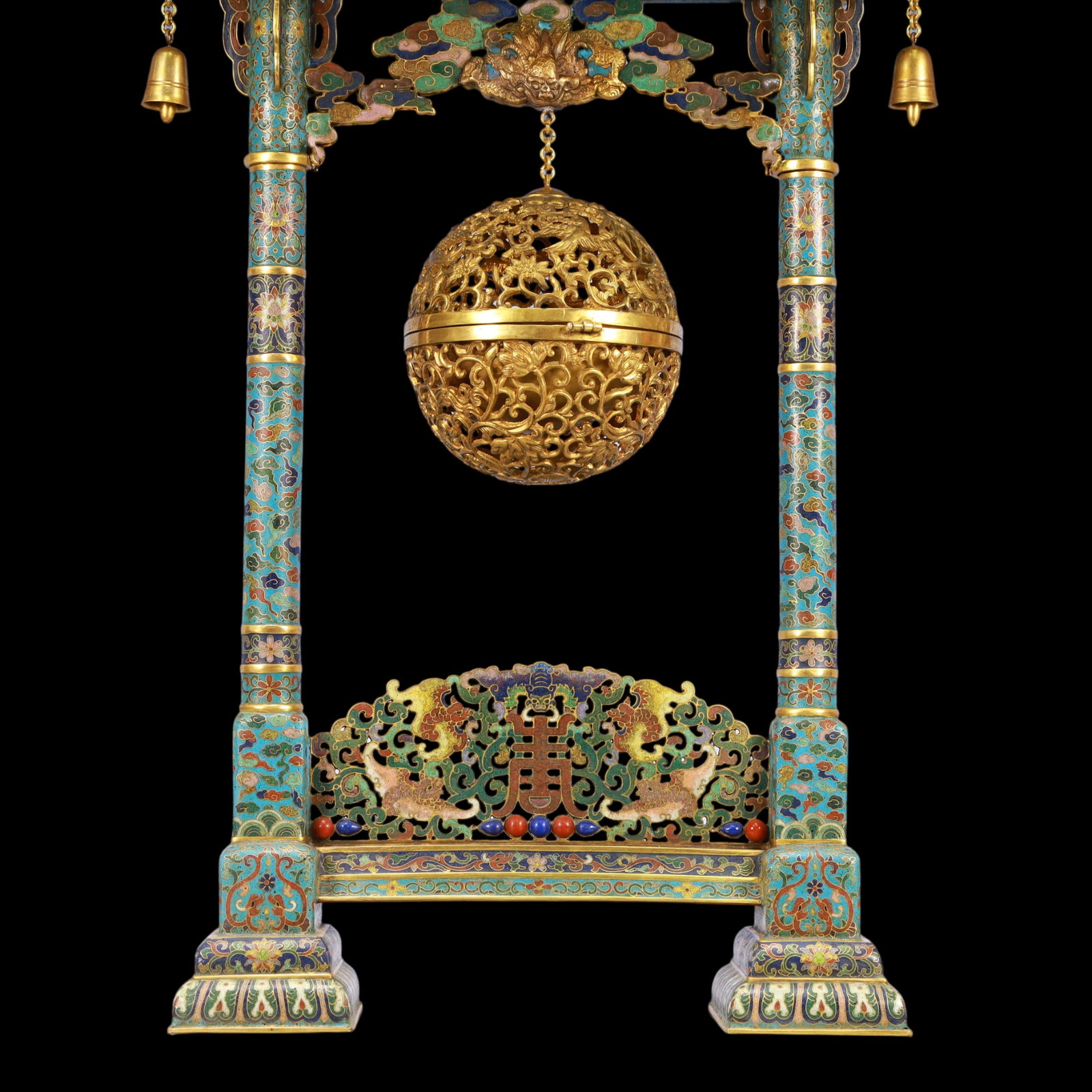 A Exquisite Cloisonne Inlaid White Jade Lotus Pattern Bats and Peach Pattern Ornament - 3