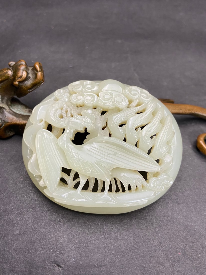 An Exquisite White Jade Phoenix Pattern Ornament - 8