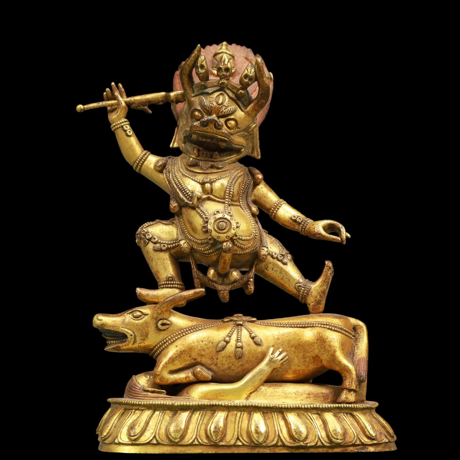 A Exquisite Gilt Bronze Statue of Mammon: A Exquisite Gilt Bronze Statue of Mammon Ming Dynasty, China Size:12.5cmx5cmx17.5cm Weight:1150g (The Dimensions Of All Batches Are Manually Measured.If You Need More Detailed Information, Please