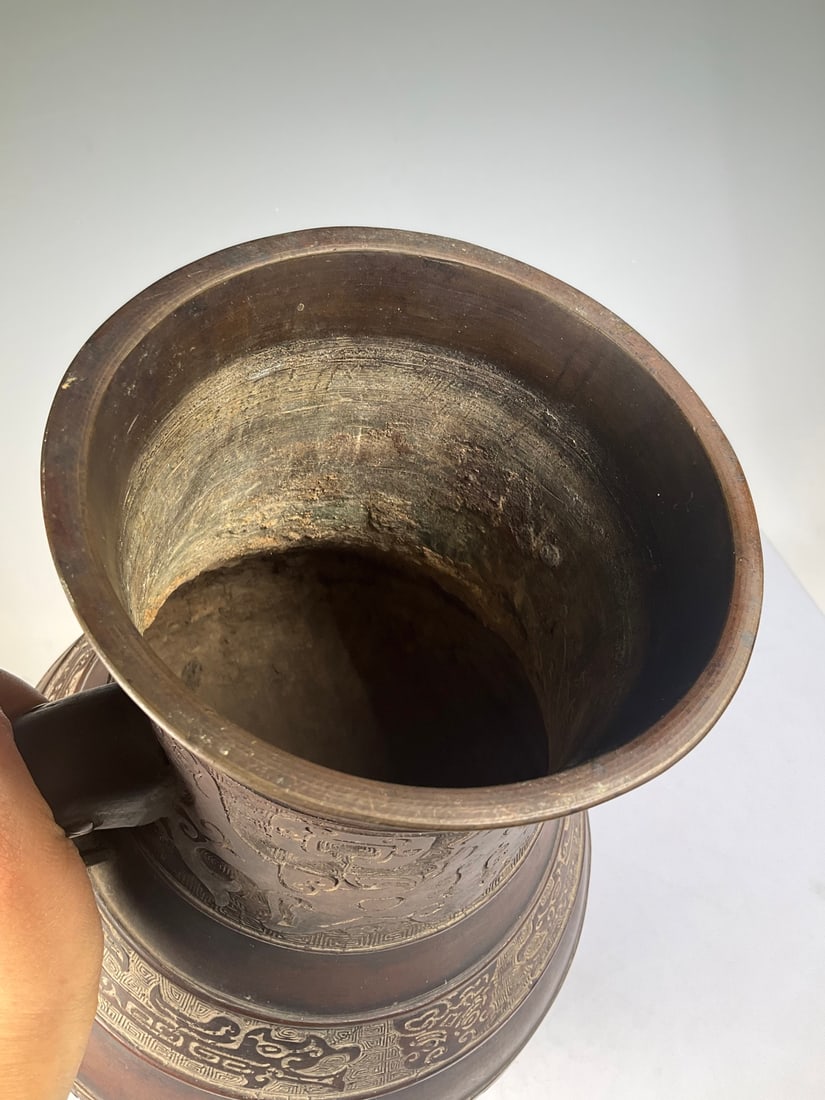 An Exquisite Bronze Beast-Face Pattern Double-Ears Vase - 2