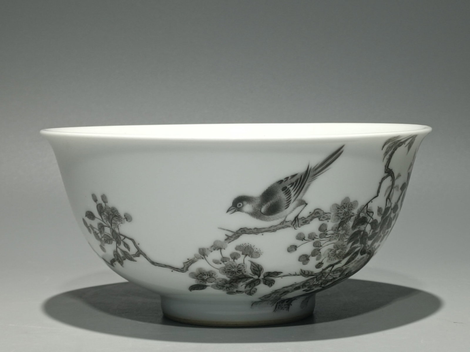 An Exquisite Ink Color Flower and Bird Pattern with poem Bowl: An Exquisite Ink Color Flower and Bird Pattern with poem Bowl Qing Dynasty, China Yongzheng Six-character Mark Size:7.4cmx15.2cm (The Dimensions Of All Batches Are Manually Measured.If You Need More